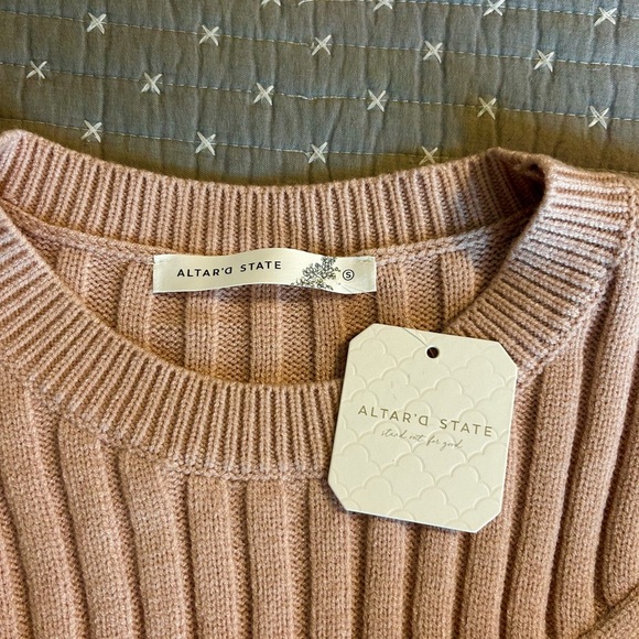 Altar'd State Blush Ribbed Knit Sweater - Picture 4 of 7